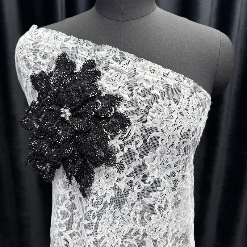 GCW-LQ040 Black Sequin Beaded Flower Applique for Bridal Dress